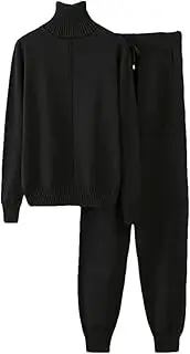 [Jegsnoe] Women Knitted 2 Piece Sets Turtleneck Pullover Sweater High Waist Casual Harem Pants Suit