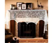 Fireplace Mantel Scarf, Decorations White Lace Spiderweb Fireplace Cover Festive Party Supplies,18 X 98 Inch,White