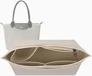 Lckaey tote bag organizer insert for Longchamp le pliage large tote insert felt purse zipper bag organizer 1028beige-L (AG)