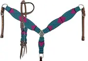 Showman Pink & Teal Corded Single Ear Headstall & Breast Collar Set