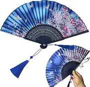 Dyiouxin Foldable Fan, Hand Fan, Bamboo Fan with Tassel, Wedding Folding Fan, Silk Folding Fan with Tassel, Hand Fan Sturdy Bamboo, Fan for Wedding, Dance, Cosplay, Party, Prop Decoration