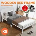 Bed Frame King Single Mattress Base Platform Square Headboard Bedroom Bed White