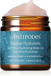 Antipodes Baptise Hyaluronic H₂O Ultra-Hydrating Water Gel – Plant-based Hyaluronic Acid & Manuka Honey – Hydrating Moisturiser – Dry Skin, Dehydrated Skin & Most Skin Types – 60ml