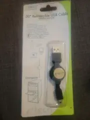 RETRACTABLE USB CABLE 30" Type A To Type B. Etech Vintage