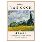 Galrie Van Gogh Wheat Field with Cypresses Art Print - Post-Impressionist Masterpiece, Wood Frame, A3 30 x 42cm (12 x 16inch)