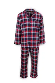 Mens Flannelette Pyjama Set Sleepwear Soft 100% Cotton PJs - Navy/Red