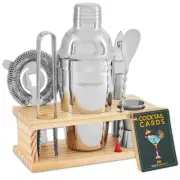 Bartender Kit - 8-Piece Cocktail Shaker Set with Wood Stand, Recipe Cards, an...