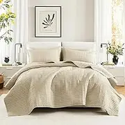 Comfort Spaces Kienna Quilt Set-Luxury Double Sided Stitching Design Summer Blanket, Lightweight, Soft, All Season Bedding Layer, Matching Sham, Ivory, Coverlet King (104"x90") 3 Piece