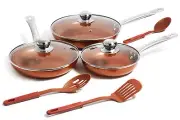 Razab Copper Frying Pan Set with Lids, 8", 9.5" & 11" Frying Pan Set, Nonstic...
