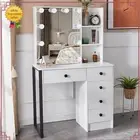 Modern Dressing Table with 5 Drawers Bedroom Vanity Desk LED Lighted Mirror