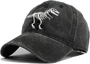 [MINYJHZ] Dinosaur Hat, Washed Cotton Baseball Cap with Adjustable Strap T-Rex Embroidery for Men, Big Boys, Outdoor Adventures Black