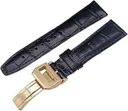 [GGZONE] RHAIYAN Compatible with IWC Strap Watch Accessories Watch Bracelet Genuine Leather Watch Belt Compatible with IWC Watch Strap Watch Band Specific (Color : Black-Gold Clasp2, Size : 22mmWithMark)