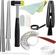 [Jeonan] 13Pcs Jewelry Ring Sizer Tools Set Including Ring Mandrel Sizer, Measuring Stick, Rubber Hammer, Ring Clamp, Polishing Stick, Polished Agate and More Tools for Jewelry Making Crafts