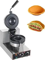 Zertylre Burger Waffle Maker, Non Stick Electric Panini Press Machine, Electric Heating Single Head Ice Cream Burger Machine, Double-Sided Heating, 50-300℃, 5 Minutes Timer (B Style)
