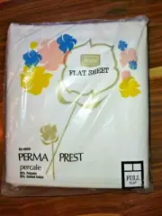 VINTAGE SEARS FULL FLAT SHEET WHITE 81 X 104 MACHINE WASH NEW WITH TAGS