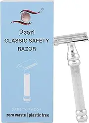 Pearl Shaving Double Edge Butterfly Safety Razor made with Brass metal- Double Edge Safety Razor | Heavy Duty Handle | 5 Premium Platinum Stainless Steel double edge Razor Blades |Close & Clean Shaving Razor for Men (SBF-11 (Chrome))