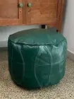 Moroccan Grain Leather Ottoman Pouf Pouffe Footstool BERBER ROUND Green