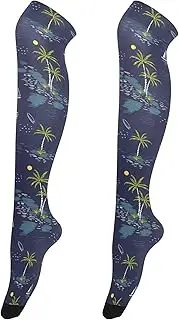 [Caihoyu] Knee-High Hosiery for Women Stretchable Long Stockings Over Knee Baseball Socks for Cosplay Cococnut Tree Palm Leaf Blue, Cococnut Tree Palm Leaf Blue