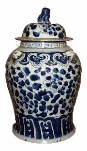 Vintage Style Blue and White Floral Motif Porcelain Temple Jar 19"