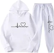 [Mthrpn] Amazon Sold and Shipped Items Only,Notched Collar Slim Fit Suites Men Women's 2 Piece Outfits Casual Long Sleeve Pullover Hooded Crop Top Men (White #3, L), White #3, Large