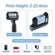 Portable 12.7mm Handheld Inkjet Printer QR Barcode Batch Number Logo Expiry Date Label Printer Gun 25 Languages Non-encrypted 1 Cartridge-25.4mm