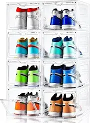 Clemate Upgraded X-Large Shoe Storage Box,8 Pack,Shoe Box Clear Plastic Stackable,Drop Front Shoe Box with Clear Door,Shoe Organizer and Shoe Containers For Sneaker Display,Fit up to US Size13