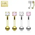 14K Solid GOLD Gemmed Curved Bent Barbell Eyebrow Ring Rook Snug Daith Ear Studs