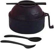 32oz Microwave Ramen Bowl Set,Ramen Noodle Bowl with Lid Handle and Cutlery，for College Dorm, Homestay, Camping,Apartment Essentials (6pcs-Set) (Black)