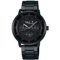 在飛比找Yahoo!奇摩拍賣優惠-agnes b.神秘靚黑太陽能三眼時尚腕錶-IP黑/38mm