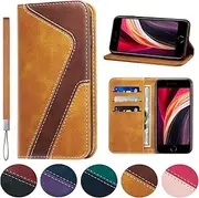 iPhone 7 Plus Case Leather flip Wallet with Hanging Rope Card Holder Slots Magnetic Folio Shockproof Proof Protective Mix Colors Style iPhone 7 Plus Cover -Brown&Khaki
