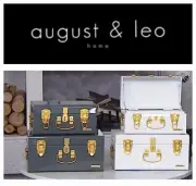 august & leo Two Sierra Storage Trunks w/Matte Gold Fittings/Off White/D. Grey