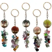 Tree of Life Keychain Multicolored Chip Stone Cluster Dangle Handmade Orgonite