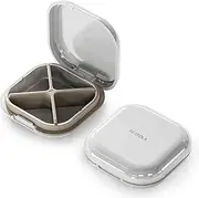 Small Pill Case, Travel Pill Box, Portable Pill Organizer, 4 Compartments, Daily Compact Travel Medicine Holder for Vitamins Medication (Grey)