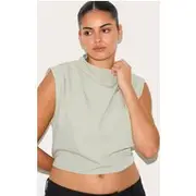 Plus Sage Woven Pleated Boxy Top, Sage
