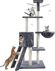 Boutsady Cat Tree, 135cm Multi-Level Cat Condo with Scratching Posts, Top Perch and Ladder for Kittens for Kitty Kitten (Grey)