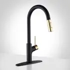 Black and Gold Kitchen Faucet with Pull down Magnetic Docking Sprayer,Stainless