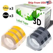 (3Yellow,3Black) 3D Label Tape for Dymo Office-Mate II (154000) Label Makers