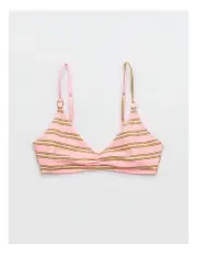 [Aerie] Beach Babe Shine Rib Voop Bikini Top in Pink