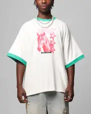 [LOITER] Loiter Western Front Ringer T-shirt White/green - Size 3XL 3XL White/Green