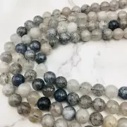Black Cloudy Tourmalinated Quartz Smooth Round 6mm 8mm 10mm 12mm 15" Strand