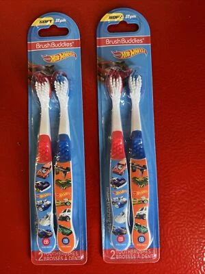 HOT WHEELS TWO Brush Buddies Kids Manual Toothbrush Soft 2 Count Pack Each