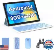 Android 14 Tablet, 10 inch 8GB RAM+64GB ROM+1TB Expand Tablet, 1.8Ghz Quad-co