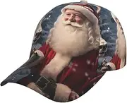 [CADREWY] Christmas Santa Claus Print Trendy Unisex Baseball Cap Adjustable Snapback Hat for Men and Women Outdoor Hat Black, Black, One Size