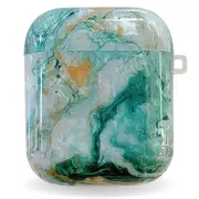 Airpod Case For Apple Airpods Gen 1 & 2 - Cute Pearl Resin Reflective Design Protective Cover With Keychain Option - Supports Wireless Qi Charging For Airpods Generation 1 2 - Green Smoke Pearl