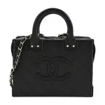 【CHANEL 香奈兒】VANITY CASE經典LOGO小牛皮復古鏈帶手提/斜背包(黑色)