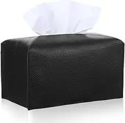 Lnngub Rectangle Tissue Box Cover, PU Leather Tissue Box Cover Modern Tissue Box Case Organizer Holder Square Tissue Box Cover for Bathroom Livingroom Car Office Decor(Black)