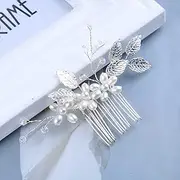 Aneneiceera Vintage Crystal Pearl Hair Comb Barrette Silver Pearl Leaf Hair Clip Comb Cz Rhinestone Hair Barrette Shine Wedding Headpieces Decorative Hair Accessories for Women (Silver)