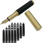 SIPLIV Handcrafted Brass Wooden Fountain Pen Short Paragraph (85mm) Pocket Mini Travel Pen with 20 Pcs Black Ink Cartridges, Black