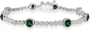 [GemStar USA] Sterling Silver Genuine, Created or Simulated Gemstone & White Topaz Round Halo Tennis Bracelet