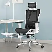 ALFORDSON Ergonomic Mesh Office Chair with 3D Armrest, Recline & Tilt Executive Study Chair with Adaptive Lumbar Support, Computer Gaming Desk Chair with Adjustable Headrest & Footrest, White Black